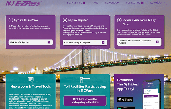 “New Jersey’s EZ Pass website featuring an overwhelming number of choices”