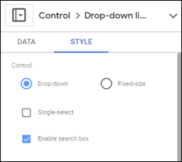 Drop-down filter settings in Google Data Studio