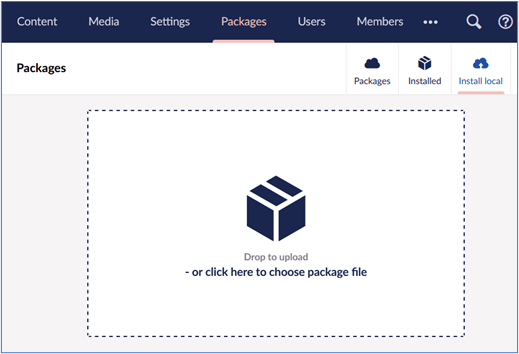 Package file upload in Umbraco 8