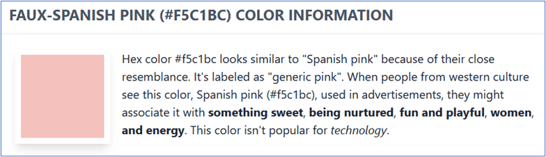 Faux-Spanish Pink Color Information