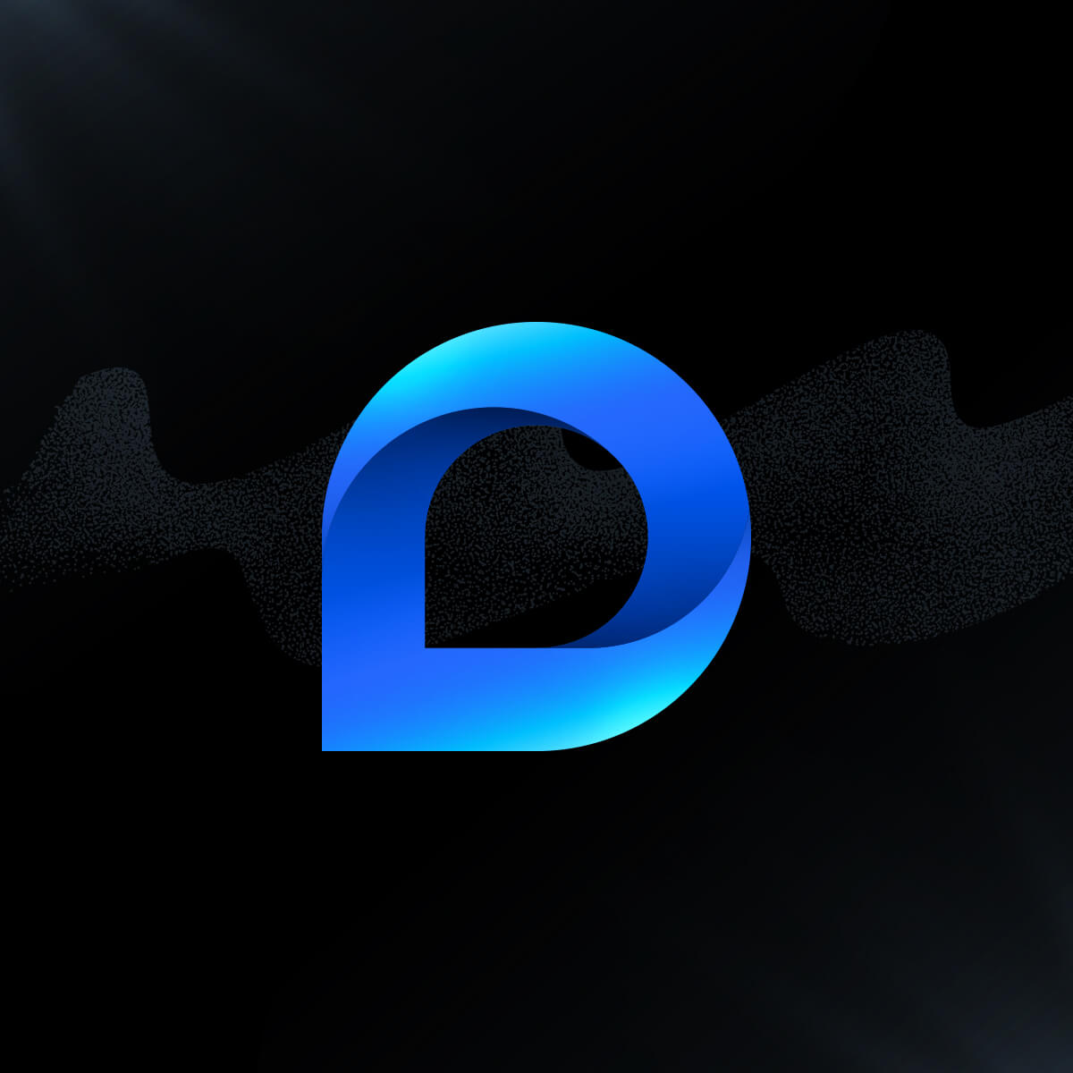 Blue gradient Liquid logomark on a dark textured background.