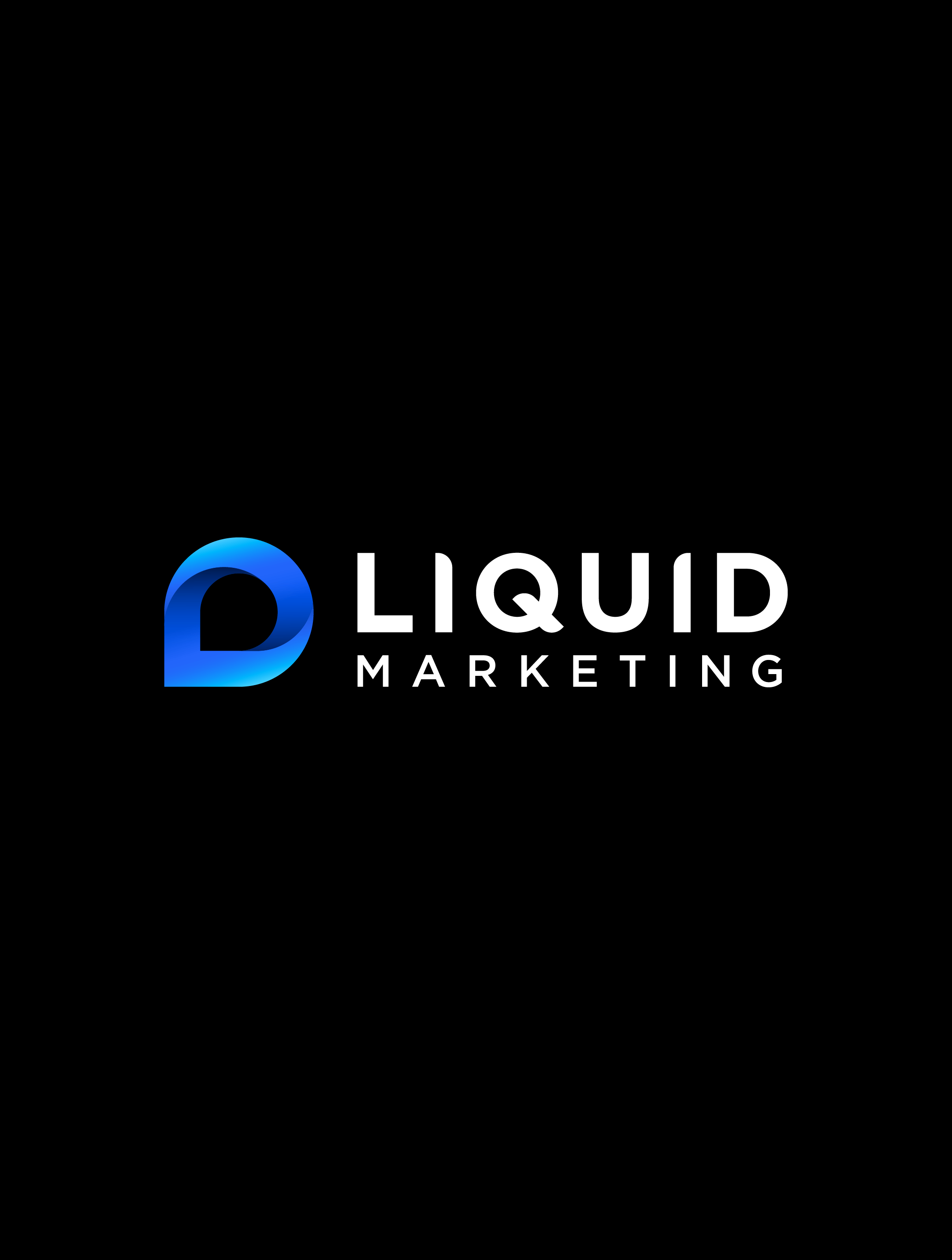 Liquid Marketing logo in white and blue on a black background.